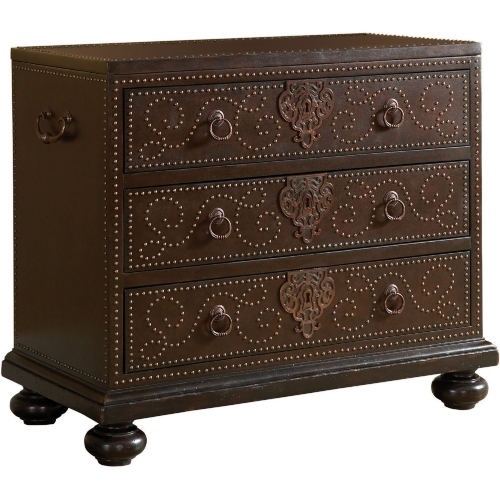 Tortola 3 Drawer Chest in Wood with Leather & Nailhead Trim