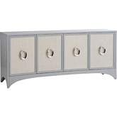 Newbury Park 78" Media Console TV Stand in Gray & Raffia