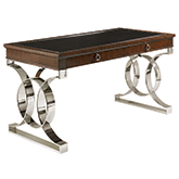Rosewood Writing Desk in Black Leather & Polished Stainless