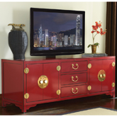 Studio Designs Pacific Isle 75" Asian Style TV Stand Entertainment Console in Red
