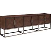 Cameron 100" TV Stand Media Console in Dark Walnut Finish & Silver Leaf