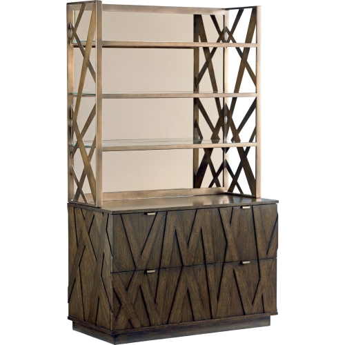 Prism Metal Deck (Hutch) in Aged Bronze with Mirrored Back Panels & Glass Shelves