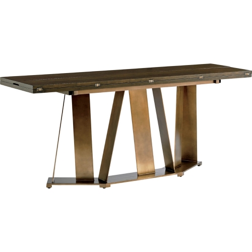 Gateway Flip Top Console Desk in Mocha on Aged Bronze Asymmetrical Metal Base