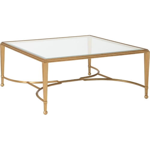 Sangiovese Square Cocktail Table in Gold Leaf Metal & Glass
