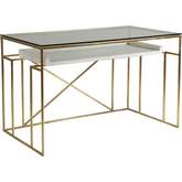 Cumulus Writing Desk in Gold, White Crystal Stone & Glass