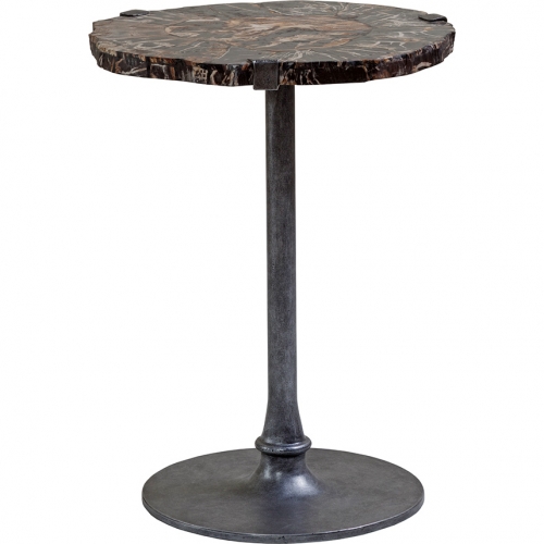 Kane Spot End Table in Veneered Petrified Wood & Iron