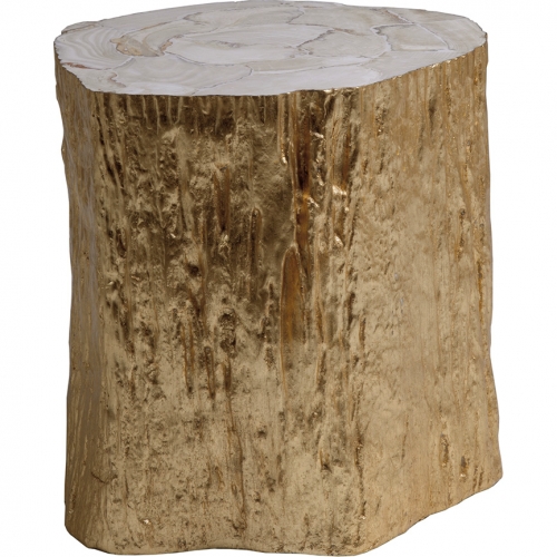 Trunk Segment Spot End Table in Gold Leaf & Fossilized White Clam Shell