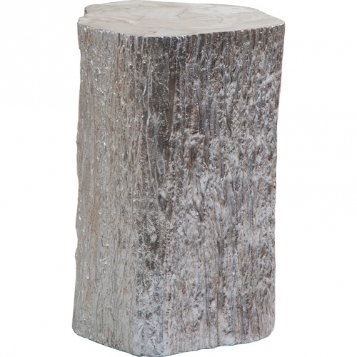 Trunk Segment End Table in Silver Leaf& Fossilized White Clam Shell