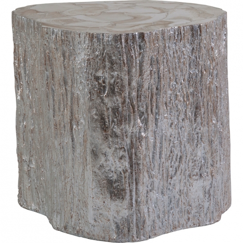 Trunk Segment Side Table in Silver Leaf & Fossilized White Clam Shell