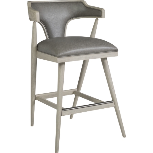 Arne Bar Stool in White Wood, Cane & Mocha Gray Fabric