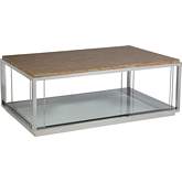 Thatch Cocktail Coffee Table in Rattan, Polished Stainless Steel & Glass