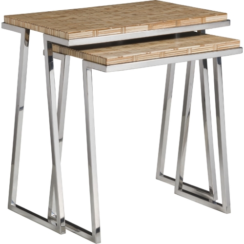 Thatch Nesting Tables in Rattan & Polished Stainless Steel