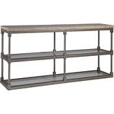 Topa Console Table in Sand Travertine, Silver Leaf & Glass