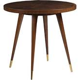 Marlowe Round End Table in Walnut Veneer & Brass