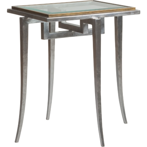 Huxley Spot End Table in Iron, Brass & Tempered Glass