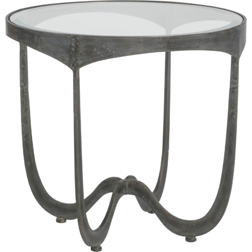 Sophie Round End Table in Iron Metal & Glass