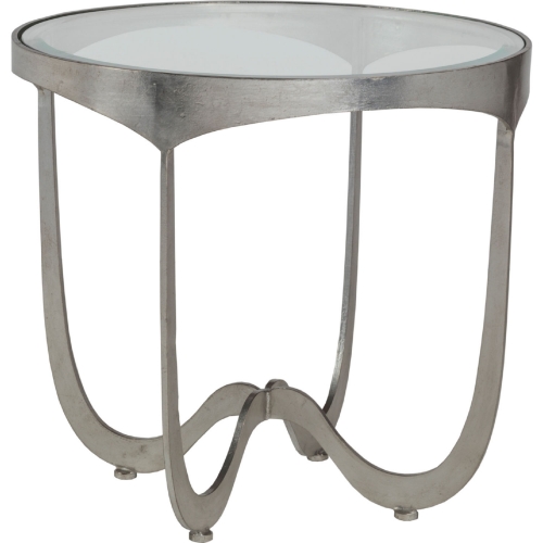 Sophie Round End Table in Silver Leaf Metal & Glass