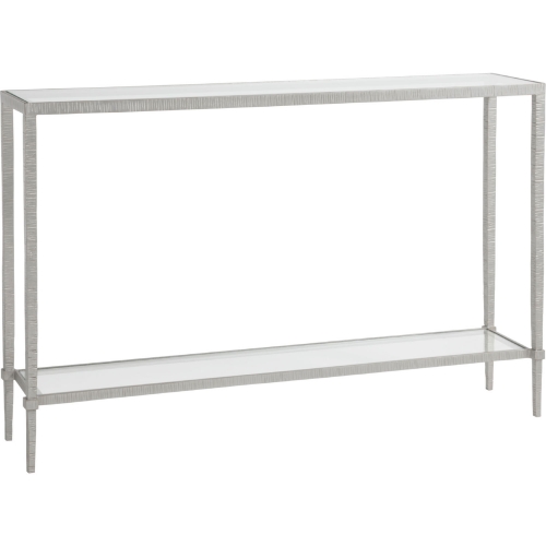 Claret Console Table in Antique Silver Metal & Glass