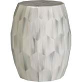 Bello Faceted Drum End Table in White Gray Faux Horn