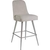 Dinah Swivel Bar Stool in Gray Fabric & Brushed Stainless