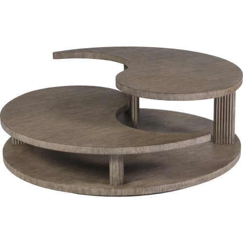 Yin Yang Round Cocktail Coffee Table in Sandblasted Cappuccino Gray Oak Finish