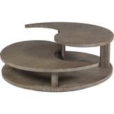 Yin Yang Round Cocktail Coffee Table in Sandblasted Cappuccino Gray Oak Finish