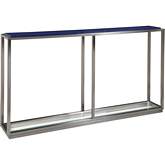 Ultramarine Shallow Console Table in Blue Glass & Brushed Stainless