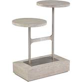Cirque 22" Tiered Side Table in White Vein Travertine & Iron