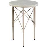 Bernard Round Side Table in White Onyx & Champagne Leaf Iron