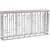 Mar Monte Grate Console Table in Anticato Marble & Silver Leaf Iron