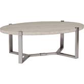 Denizen Cocktail Coffee Table in White Travertine & Iron