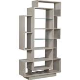 Prospero Bookcase in White Gray Finish & Tempered Glass