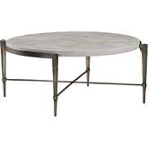 Percival Cocktail Coffee Table in White Agate Fossil Stone & Bronze