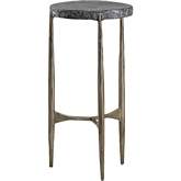 Tybalt Side Table in Live Edge Gray Marble & Hammered Iron