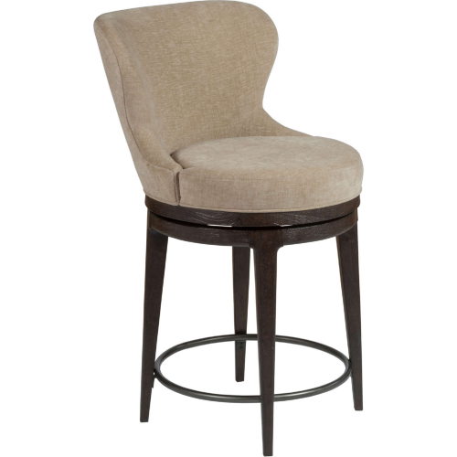 Willa Swivel Counter Stool in Sand Beige Velvet & Brown Wood