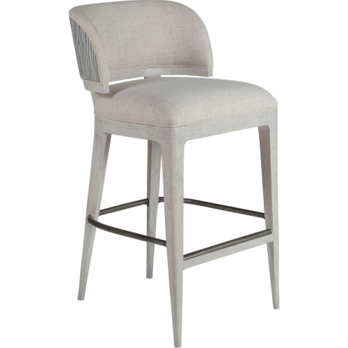 Olivia Bar Stool in Ivory Taupe Fabric, Gray Wood & Silver Leaf