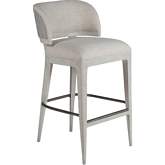 Olivia Bar Stool in Ivory Taupe Fabric, Gray Wood & Silver Leaf