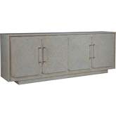 Baronet 88" TV Stand Media Console in Antiqued White & Acrylic