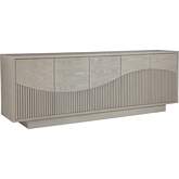 Daybreak 87" TV Stand Media Console in Light Taupe with Ivory Ceruse Finish