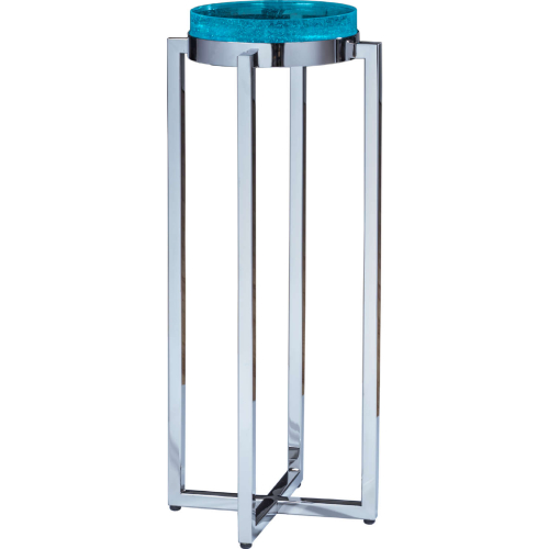 Photic Spot Side Table in Light Blue Art Glass & Stainless Steel