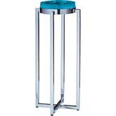 Photic Spot Side Table in Light Blue Art Glass & Stainless Steel