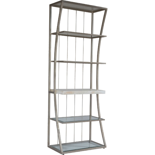 Vara Etagere Bookcase in White Onyx, Champagne Silver Leaf & Glass