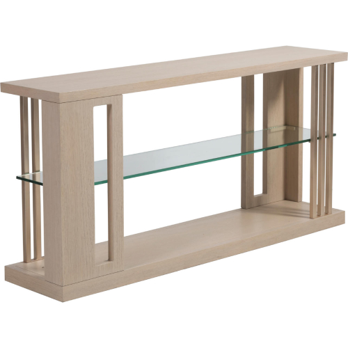 St Ives Sofa Table in Sandscape White Wash Brushed Oak & Glass
