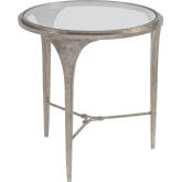 Porto Round End Table in Hammered Textured Silver Iron & Glass
