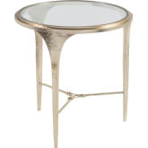 Porto Round End Table in Hammered Textured Champagne Iron & Glass