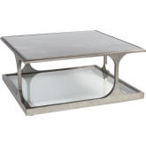 Bond Street Square Cocktail Table in Textured Silver Iron & Art Glass