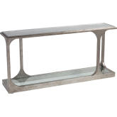 Bond Street Sofa Table in Textured Silver Iron & Art Glass