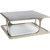 Bond Street Square Cocktail Table in Textured Champagne Iron & Art Glass