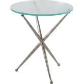 Marcus Round End Table in Textured Silver Iron & Art Glass