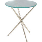 Marcus Round End Table in Textured Champagne Iron & Art Glass